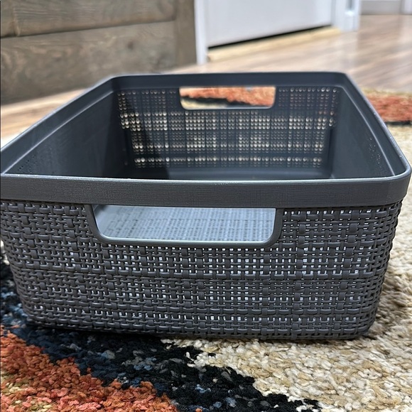 Curver Medium Jute Plastic Bin Dark Grey 6.9QT 12" x 9" Woven Look Storage - Picture 2 of 7